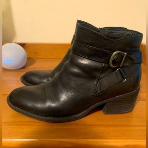Beautiful genuine leather Born booties with buckle wrap detail. Like new